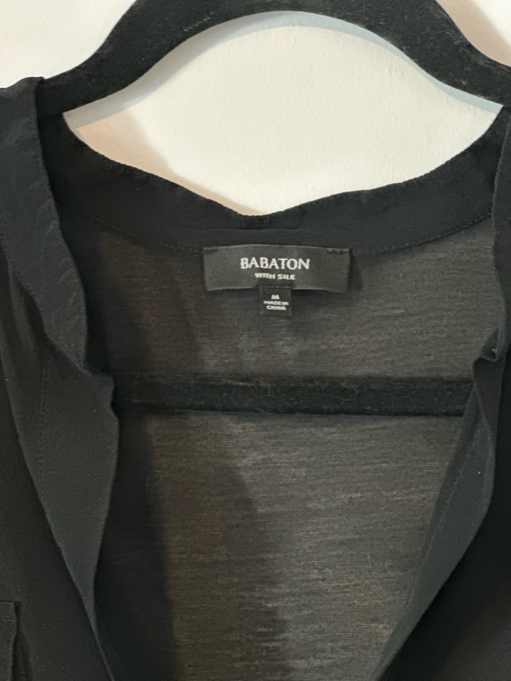 Babaton Black Silk Blouse Women’s Medium V-Neck Long Sleeve Semi Sheer - Picture 6 of 11